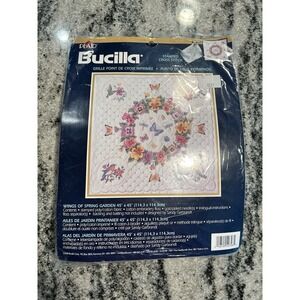 NOS Bucilla Stamped Cross Stitch "Wings Of Spring Garden" Lap Quilt 42748 45x45"